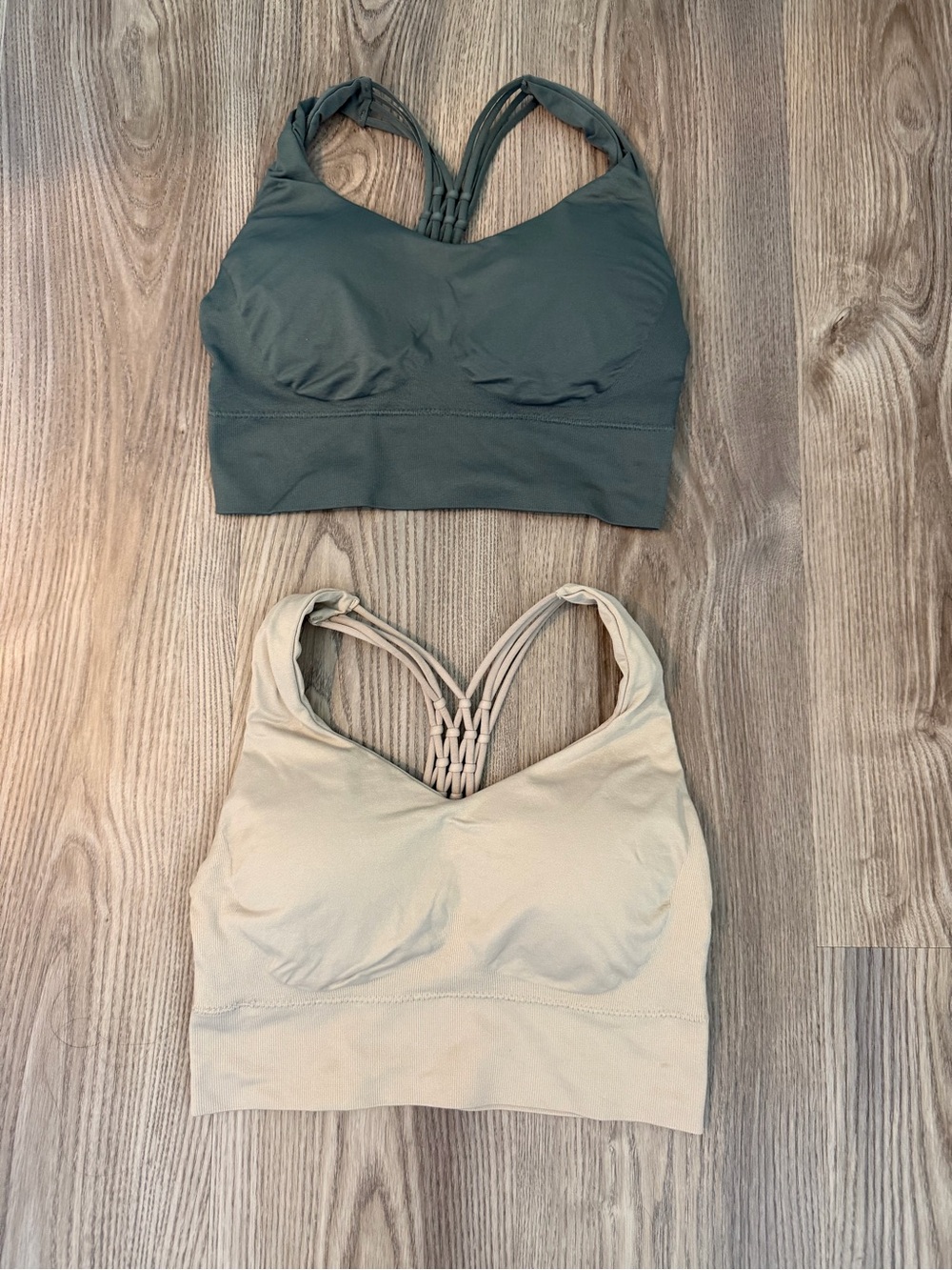 Macramé Back Seamless Bralette - Olive Green & Beige